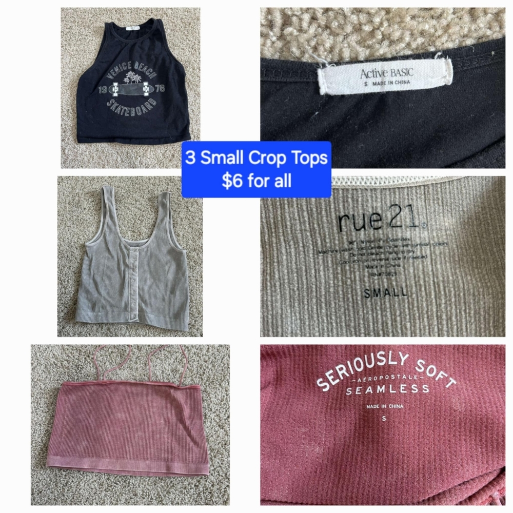 Rue21 3 girls Crop Tops Black, Gray and Pink